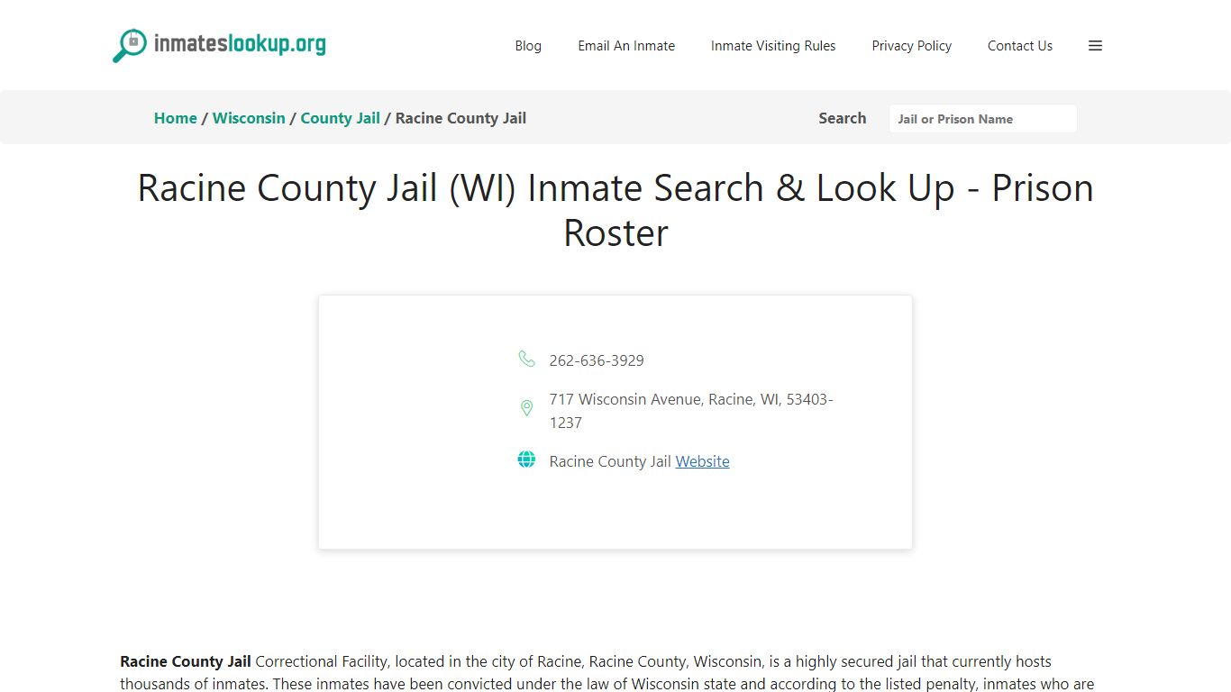 Racine County Jail (WI) Inmate Search & Look Up - Prison Roster